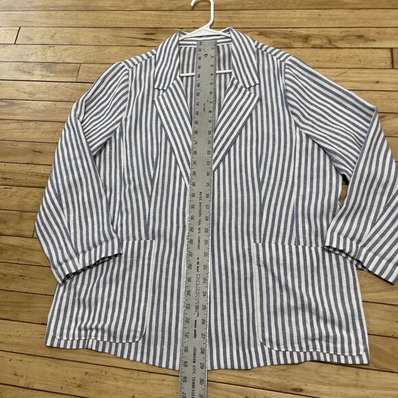 Caslon Linen Jacket Women XXL Blue White Striped Yacht Unstructured Blazer 2XL - Picture 10 of 16